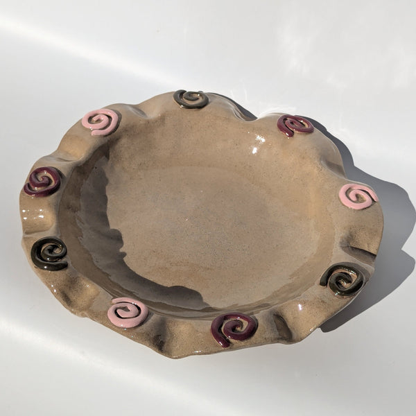 Wondering People_Smokey Olive, Burgundy & Pink Swirl Frill Serving Bowl_42