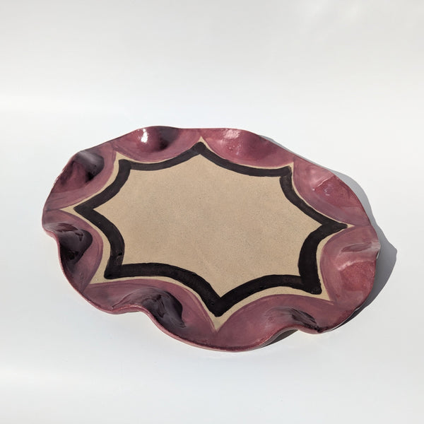 Wondering People_Burgundy & Chocolate Brown Scalloped Wavy Oval Check Serving Platter_13