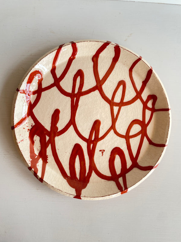 Wondering People_Slipware Swirl Platter - Red Swirl on White_2