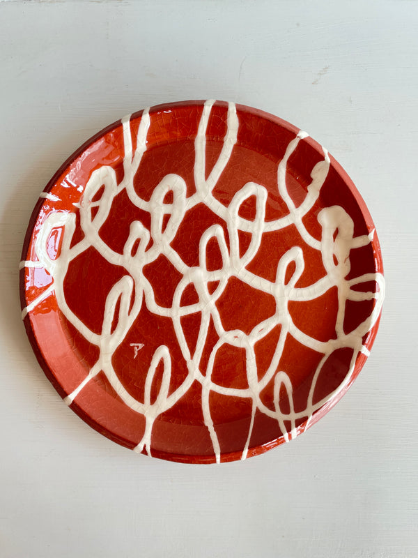 Wondering People_Slipware Swirl Platter - White Swirl on Red_1