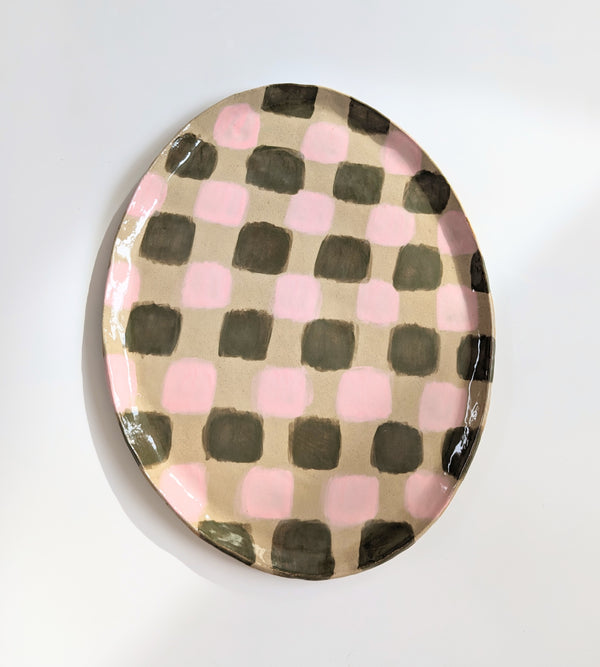 Wondering People_Pink & Olive Check Oval Platter_39